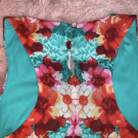 Bisou Bisou Floral Print Turquoise High Low Dress Size 8 - Picture 9 of 12